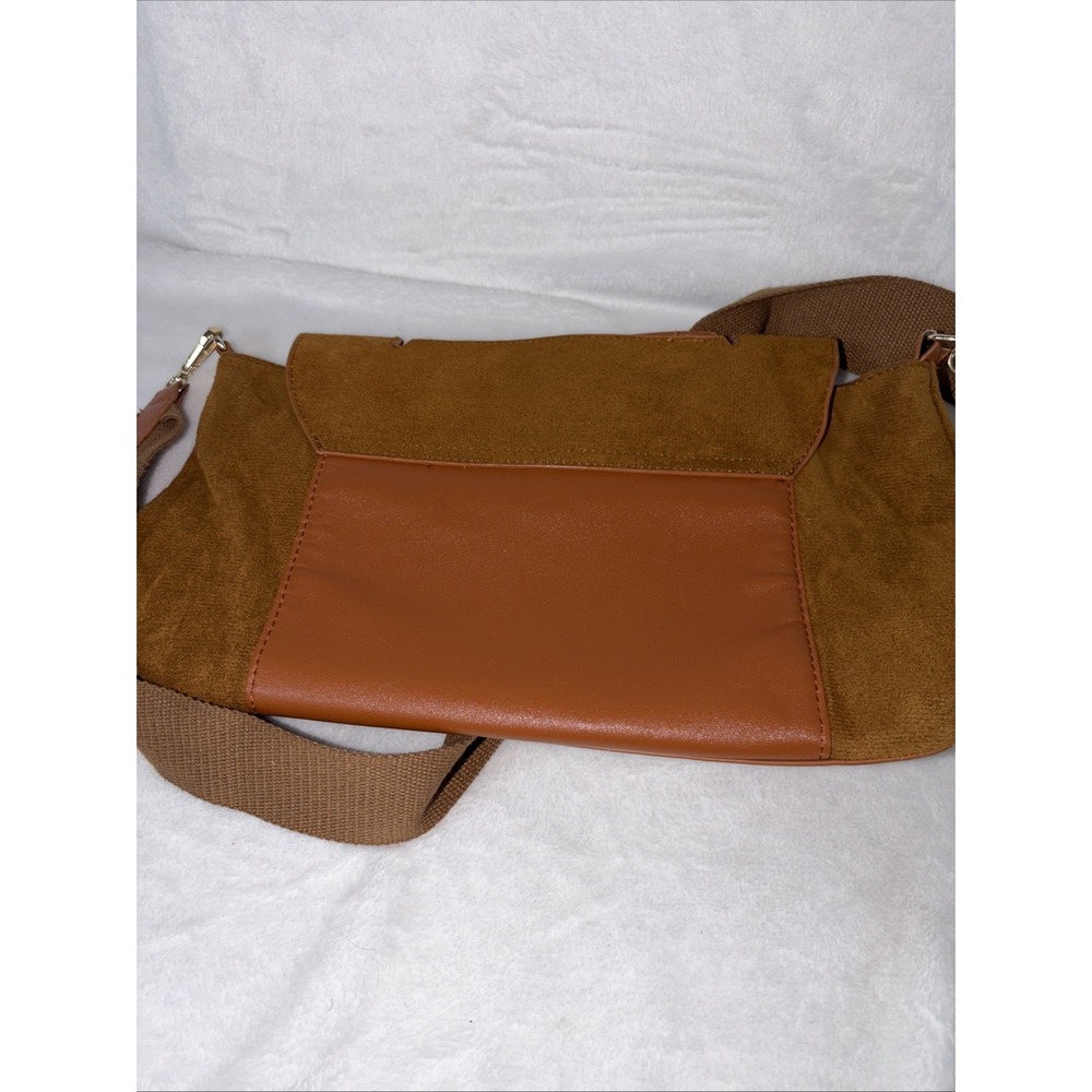 Faux Suede Slouchy Envelope Crossbody/Messenger Bag Woven Strap Modern Casual - Picture 3 of 9